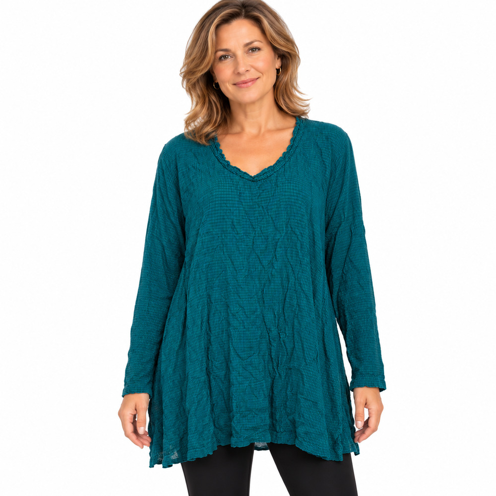 Cut Loose Teal Blue Green Tunic Top Longline Long Sleeve Lagenlook Shirt sz L